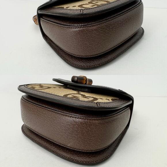 GUCCI 1947 Monogram Jumbo GG Textured Mini Bag Bamboo Top Handle in Camel Auth. - Picture 9 of 16